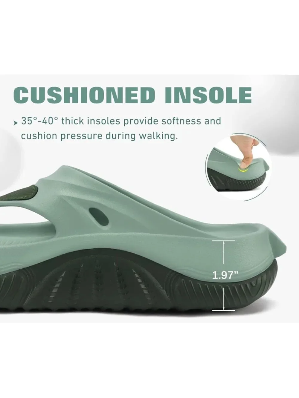 Men's Light Green Orthopaedic Foot-bed Flip Flops Fabric Toe Post Beach Sandals